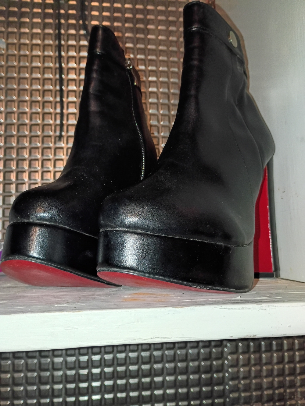 Christian Louboutin Black Leather Platform Ankle Boots with Red Sole